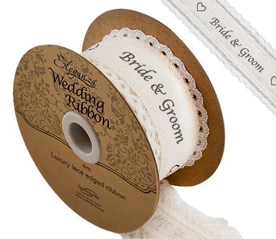 Eleganza Cotton Lace Edge Bride & Groom 38mm x 4m - Ribbons